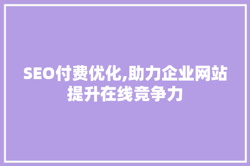 SEO付费优化,助力企业网站提升在线竞争力