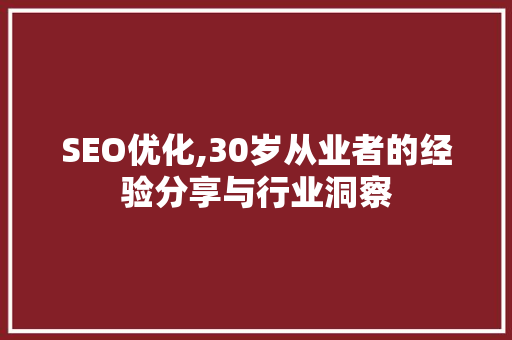 SEO优化,30岁从业者的经验分享与行业洞察