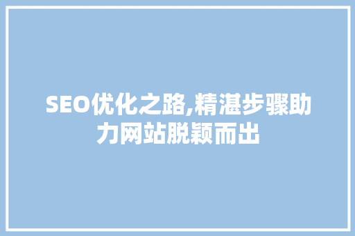 SEO优化之路,精湛步骤助力网站脱颖而出