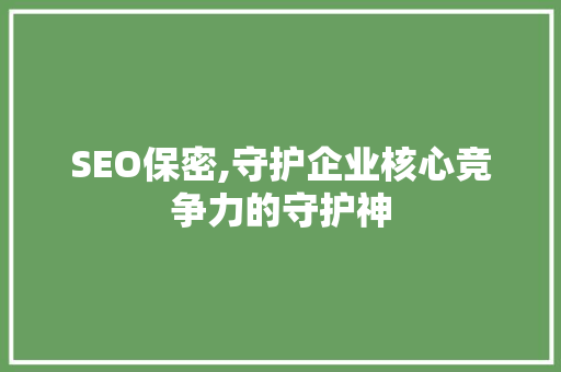 SEO保密,守护企业核心竞争力的守护神