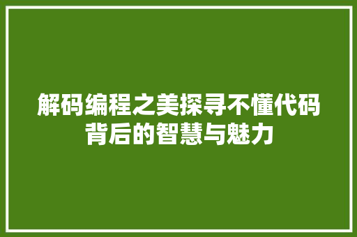 解码编程之美探寻不懂代码背后的智慧与魅力