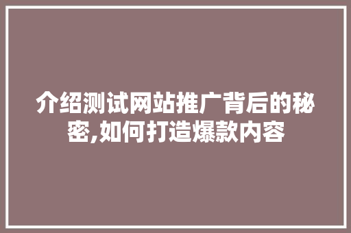 介绍测试网站推广背后的秘密,如何打造爆款内容