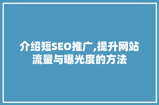 介绍短SEO推广,提升网站流量与曝光度的方法