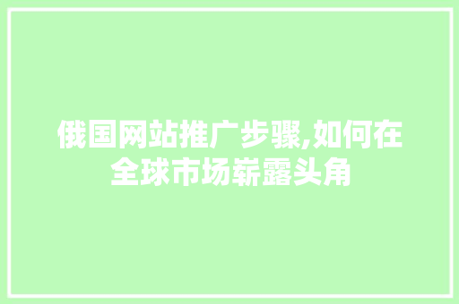 俄国网站推广步骤,如何在全球市场崭露头角