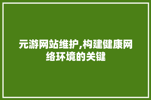 元游网站维护,构建健康网络环境的关键