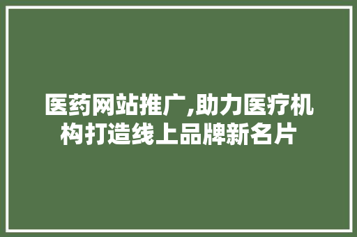 医药网站推广,助力医疗机构打造线上品牌新名片