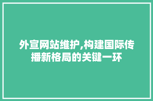 外宣网站维护,构建国际传播新格局的关键一环