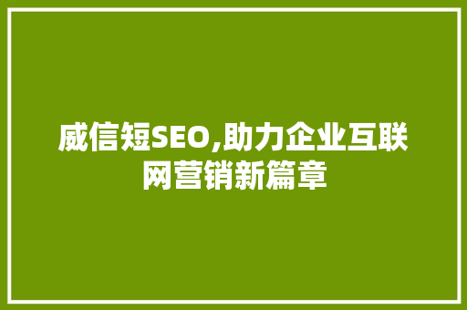 威信短SEO,助力企业互联网营销新篇章