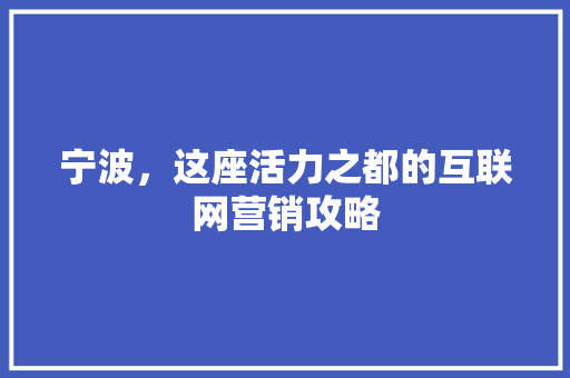 宁波，这座活力之都的互联网营销攻略