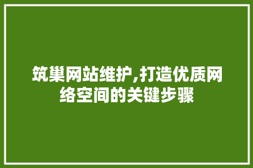 筑巢网站维护,打造优质网络空间的关键步骤