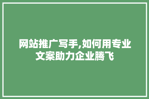 网站推广写手,如何用专业文案助力企业腾飞