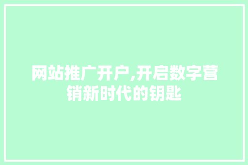 网站推广开户,开启数字营销新时代的钥匙