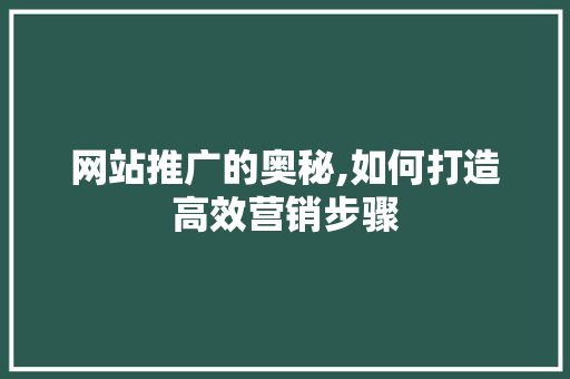 网站推广的奥秘,如何打造高效营销步骤