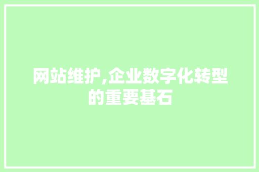 网站维护,企业数字化转型的重要基石