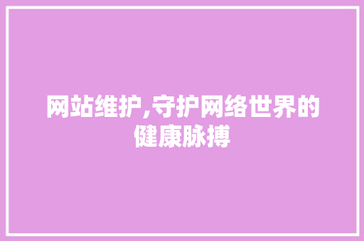 网站维护,守护网络世界的健康脉搏