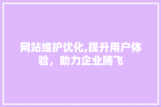 网站维护优化,提升用户体验，助力企业腾飞