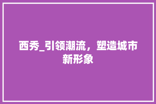 西秀_引领潮流，塑造城市新形象