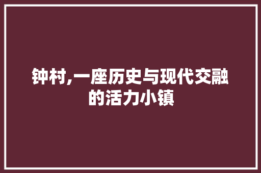 钟村,一座历史与现代交融的活力小镇