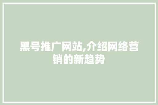黑号推广网站,介绍网络营销的新趋势