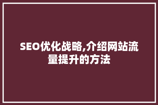 SEO优化战略,介绍网站流量提升的方法