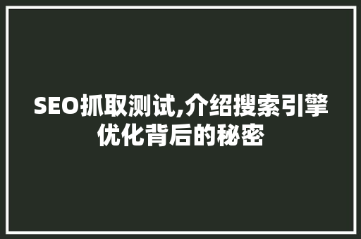 SEO抓取测试,介绍搜索引擎优化背后的秘密
