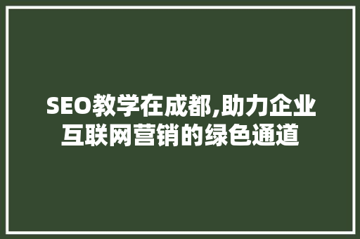 SEO教学在成都,助力企业互联网营销的绿色通道