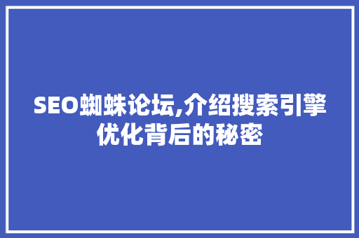 SEO蜘蛛论坛,介绍搜索引擎优化背后的秘密