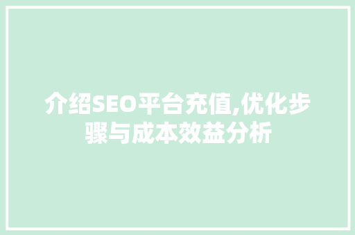 介绍SEO平台充值,优化步骤与成本效益分析
