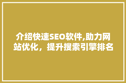 介绍快速SEO软件,助力网站优化，提升搜索引擎排名