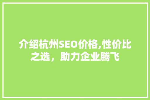 介绍杭州SEO价格,性价比之选，助力企业腾飞