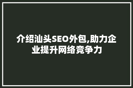 介绍汕头SEO外包,助力企业提升网络竞争力