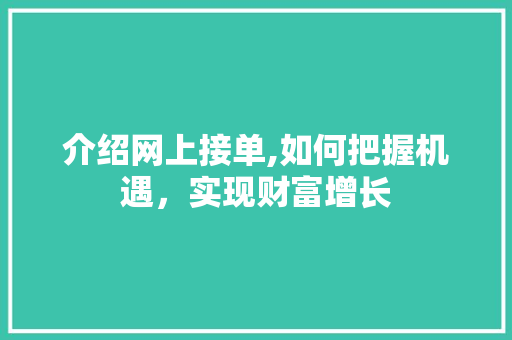 介绍网上接单,如何把握机遇，实现财富增长