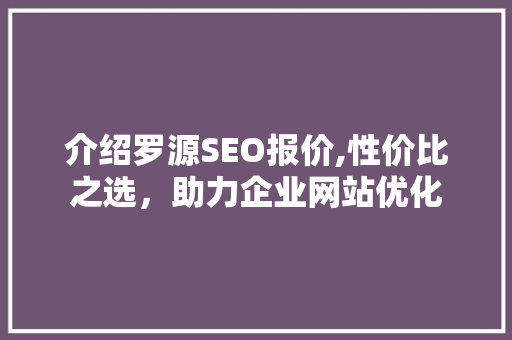介绍罗源SEO报价,性价比之选，助力企业网站优化