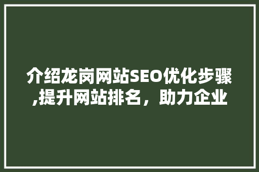 介绍龙岗网站SEO优化步骤,提升网站排名，助力企业腾飞