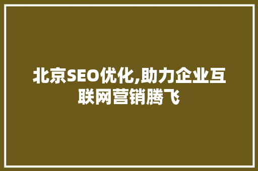 北京SEO优化,助力企业互联网营销腾飞