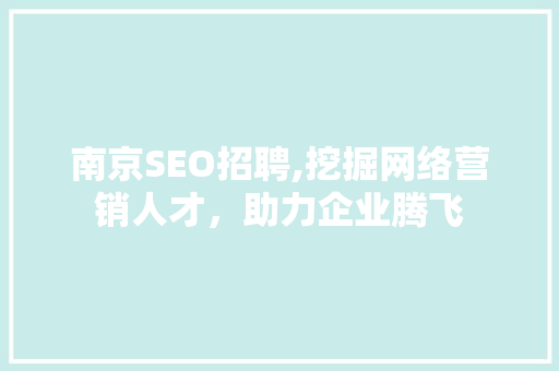 南京SEO招聘,挖掘网络营销人才，助力企业腾飞