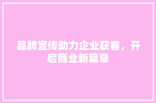 品牌宣传助力企业获客，开启商业新篇章