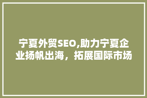 宁夏外贸SEO,助力宁夏企业扬帆出海，拓展国际市场