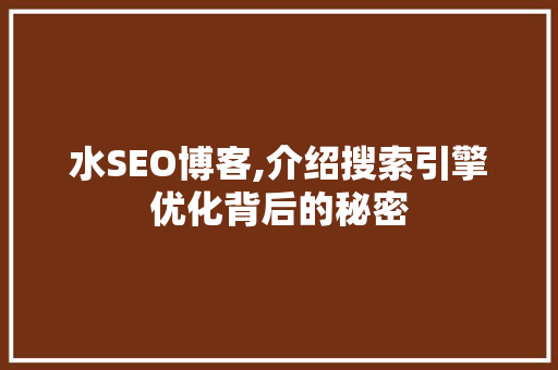 水SEO博客,介绍搜索引擎优化背后的秘密