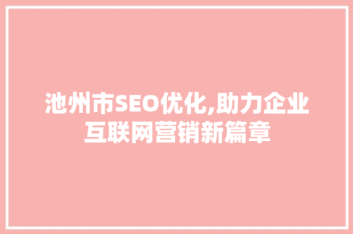 池州市SEO优化,助力企业互联网营销新篇章