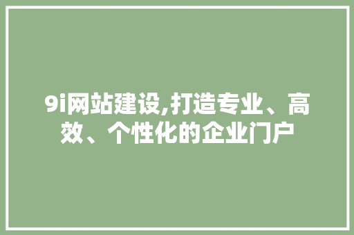 9i网站建设,打造专业、高效、个性化的企业门户