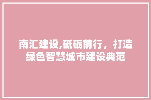 南汇建设,砥砺前行，打造绿色智慧城市建设典范
