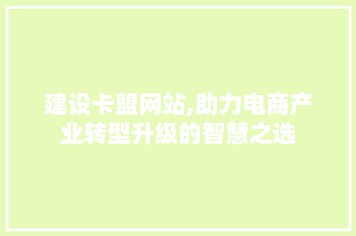 建设卡盟网站,助力电商产业转型升级的智慧之选