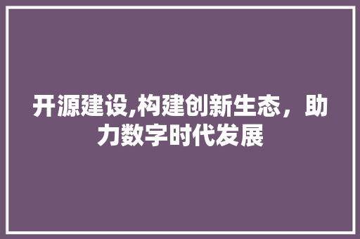 开源建设,构建创新生态，助力数字时代发展