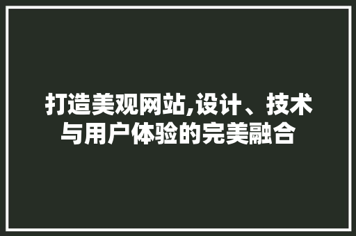 打造美观网站,设计、技术与用户体验的完美融合