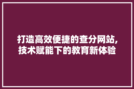 打造高效便捷的查分网站,技术赋能下的教育新体验