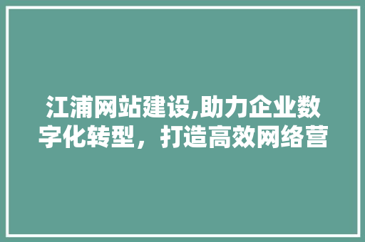 江浦网站建设,助力企业数字化转型，打造高效网络营销平台