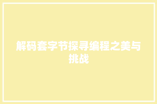 解码套字节探寻编程之美与挑战