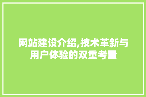 网站建设介绍,技术革新与用户体验的双重考量