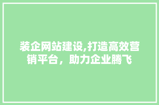 装企网站建设,打造高效营销平台，助力企业腾飞